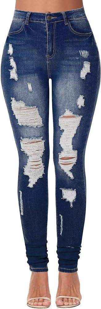 AMRSPENG Women's High Waisted Jeans for Women Ripped Stretch Skinny Butt Lifting Jeans Distressed... | Amazon (US)