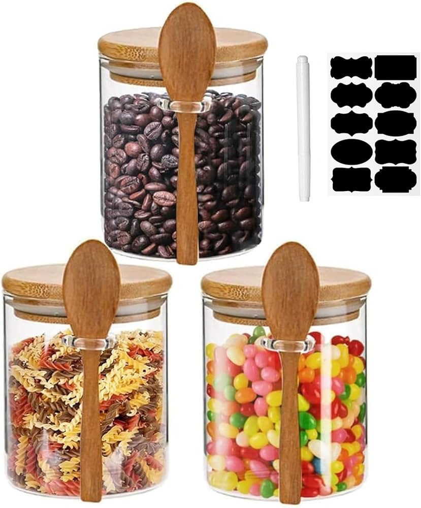 Glass Jars with Airtight Lid and Spoon,Glass Food Storage Jars Containers,Overnight Oats Containe... | Amazon (UK)