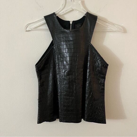 ALEXIS Arles Leather Top with Ruffled Back Embossed Croc XS Black NWT | Poshmark