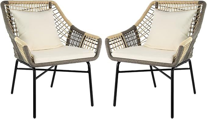 Amazon Basics Outdoor All Weather Rope Club Chair with Steel Frame with Cushions - 2 Pack, Beige | Amazon (US)