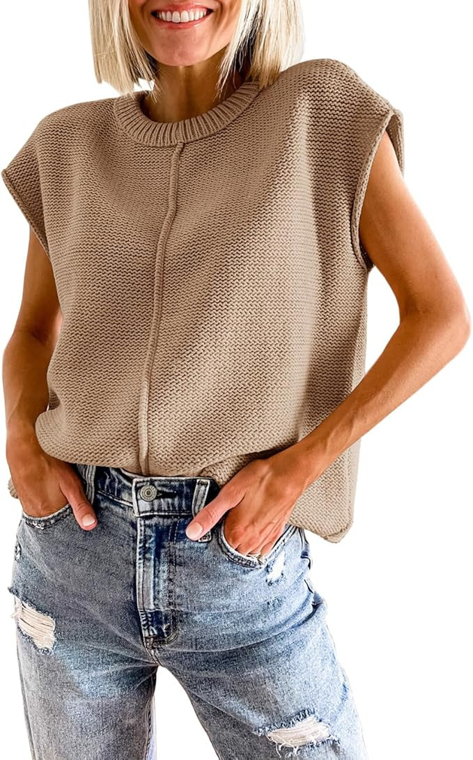 Saodimallsu Womens Summer Cap Sleeve Tops Casual Crew Neck Loose Fit Knit Lightweight Sweater Pul... | Amazon (US)