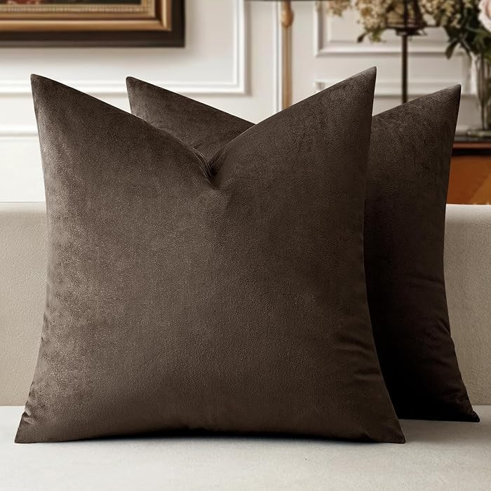 MIULEE Velvet Throw Pillow Covers 20x20 Inch, Pack of 2 - Coffee, Super Soft Decorative Square Cu... | Amazon (US)