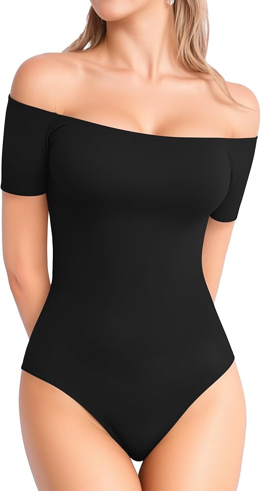 MANGOPOP Off The Shoulder Long Sleeve Short Sleeve Bodysuit for Women | Amazon (US)