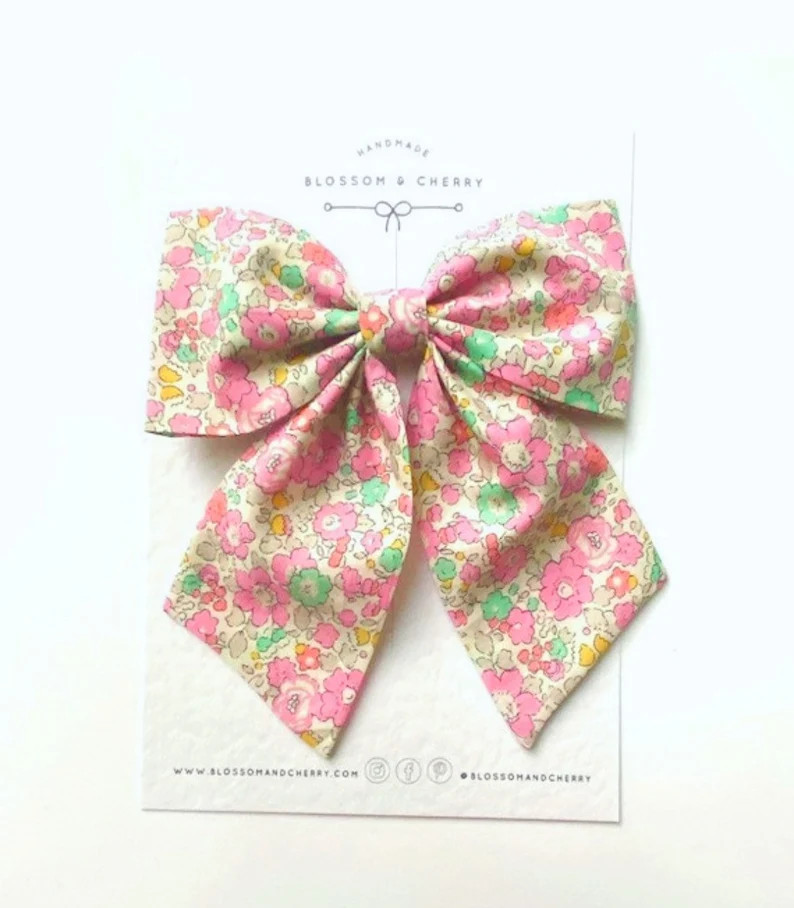 Liberty Betsy Ann Pink Sailor Bow Clip, Girl Bow Clip, Floral Hair Bow, Gift for Her, Short Tail ... | Etsy (US)