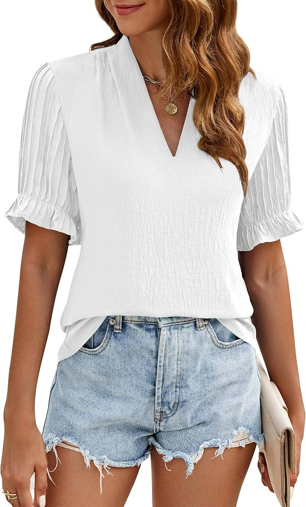 Blooming Jelly Womens V Neck Dressy Casual Blouses Summer Trendy Tops Short Sleeve Shirts 2024 | Amazon (US)
