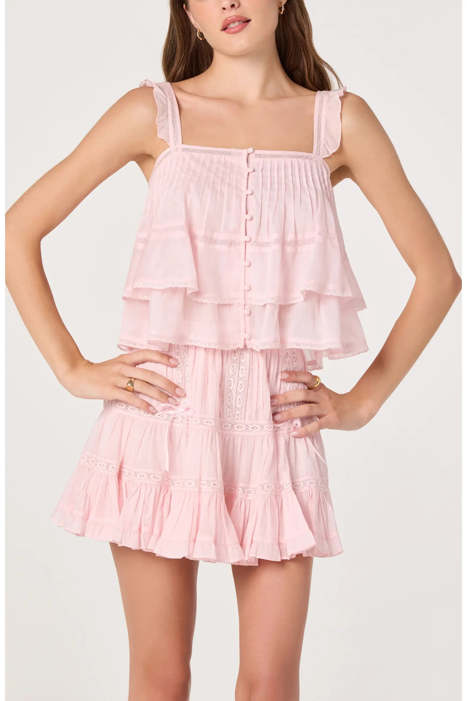 Delia Pleated Lace Inset Tiered Babydoll Top (Women) | Nordstrom | Nordstrom