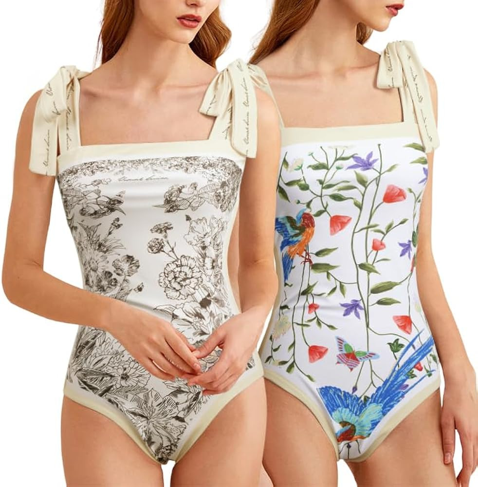 SKAYS Reversible Floral One Piece Swimsuit Women Bathing Suit Vintage Cute with Adjustable Straps... | Amazon (US)