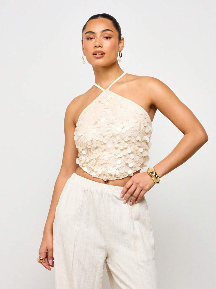 Top corto halter con lentejuelas  | SHEIN