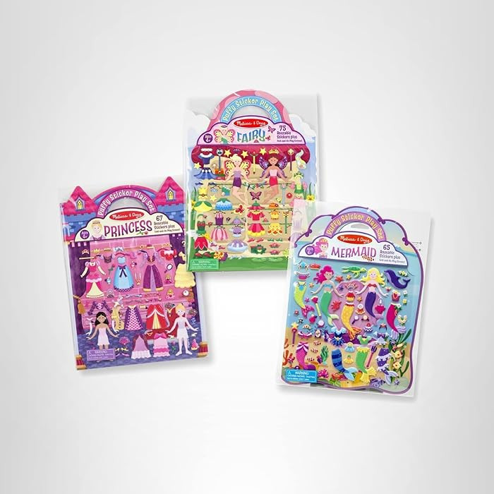 Melissa & Doug Puffy Sticker Activity Books Set: Princess, Mermaid, Fairy - 180+ Reusable Sticker... | Amazon (US)