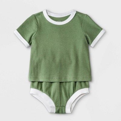 Baby Boys' Rib Top & Bottom Set - Cat & Jack™ Olive | Target