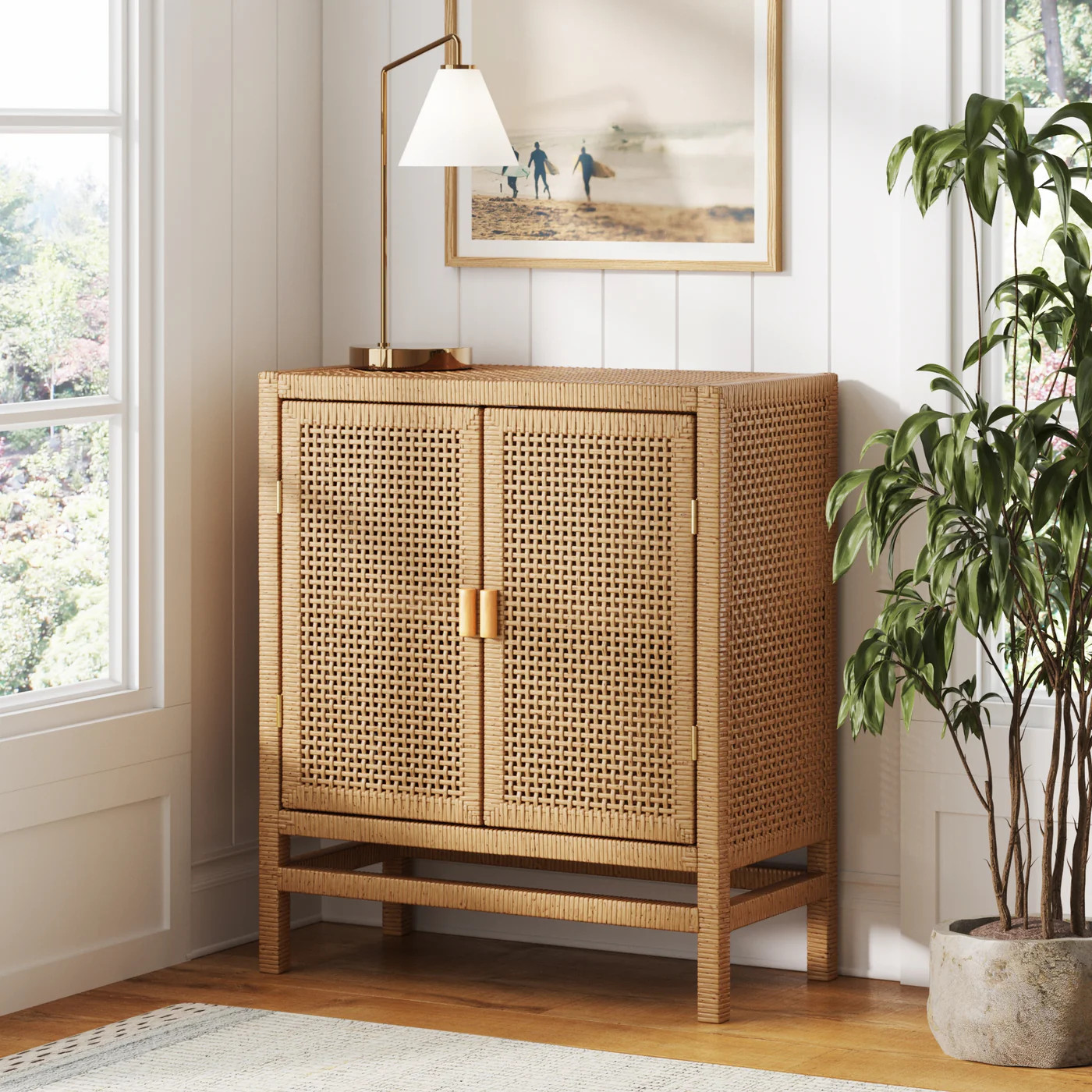 Boho Rattan Wrapped Storage Cabinet Light Golden Oak | Nathan James