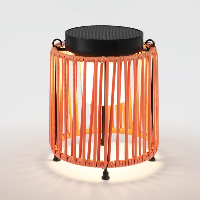 Solar Lanterns Outdoor Waterproof IP54, Handwoven Wicker Outdoor Table Lamps Portable Rechargeabl... | Amazon (US)