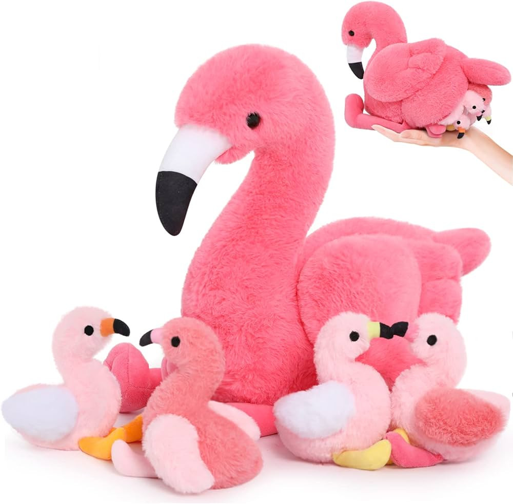 MorisMos Plush Flamingo Stuffed Animal-18 Inch Mommy Stuffed Flamingo with 4 Baby Bird Plush Toys... | Amazon (US)