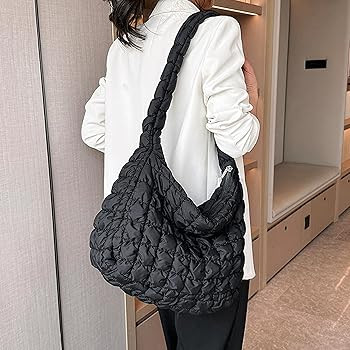 Quilted Tote Bag for Women Padded Shoulder Bag Large Hobo Purse Lightweight Nylon Padding Handbag | Amazon (US)