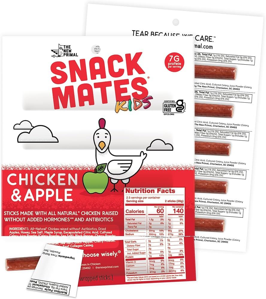 The New Primal Snack Mates Chicken & Apple Sticks, Gluten Free Healthy Snacks for Kids, Low Sugar... | Amazon (US)