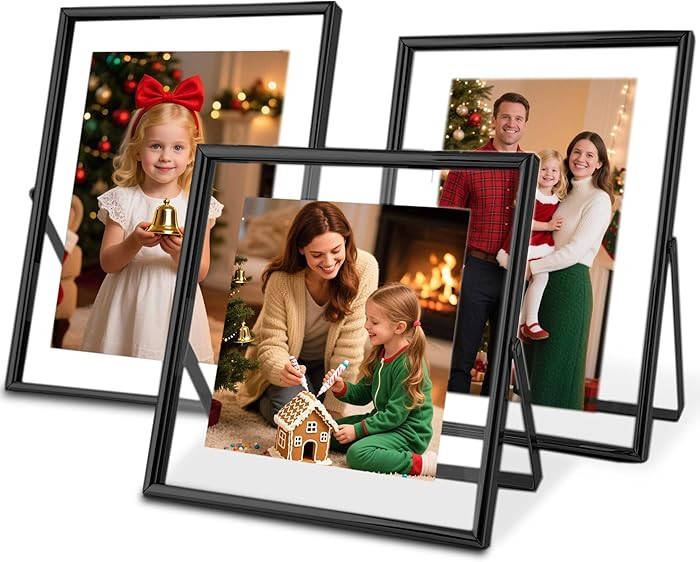 Black Floating Picture Frames - Set of 3, for Photo Size 4×4, 4×6, 5×7, Vertical Tabletop Disp... | Amazon (US)