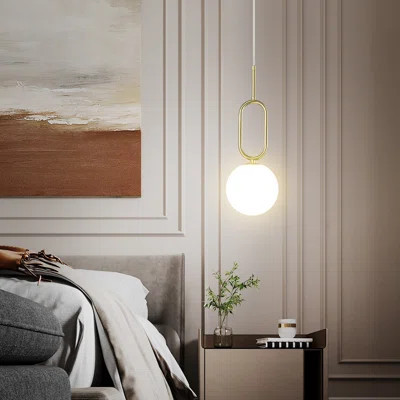 Modern Minimalist Hanging Light Milky White Glass Lampshade Pendant Lights Gold Globe Pendant Lighting for Bedroom Kitchen Island Dining Room | Wayfair North America
