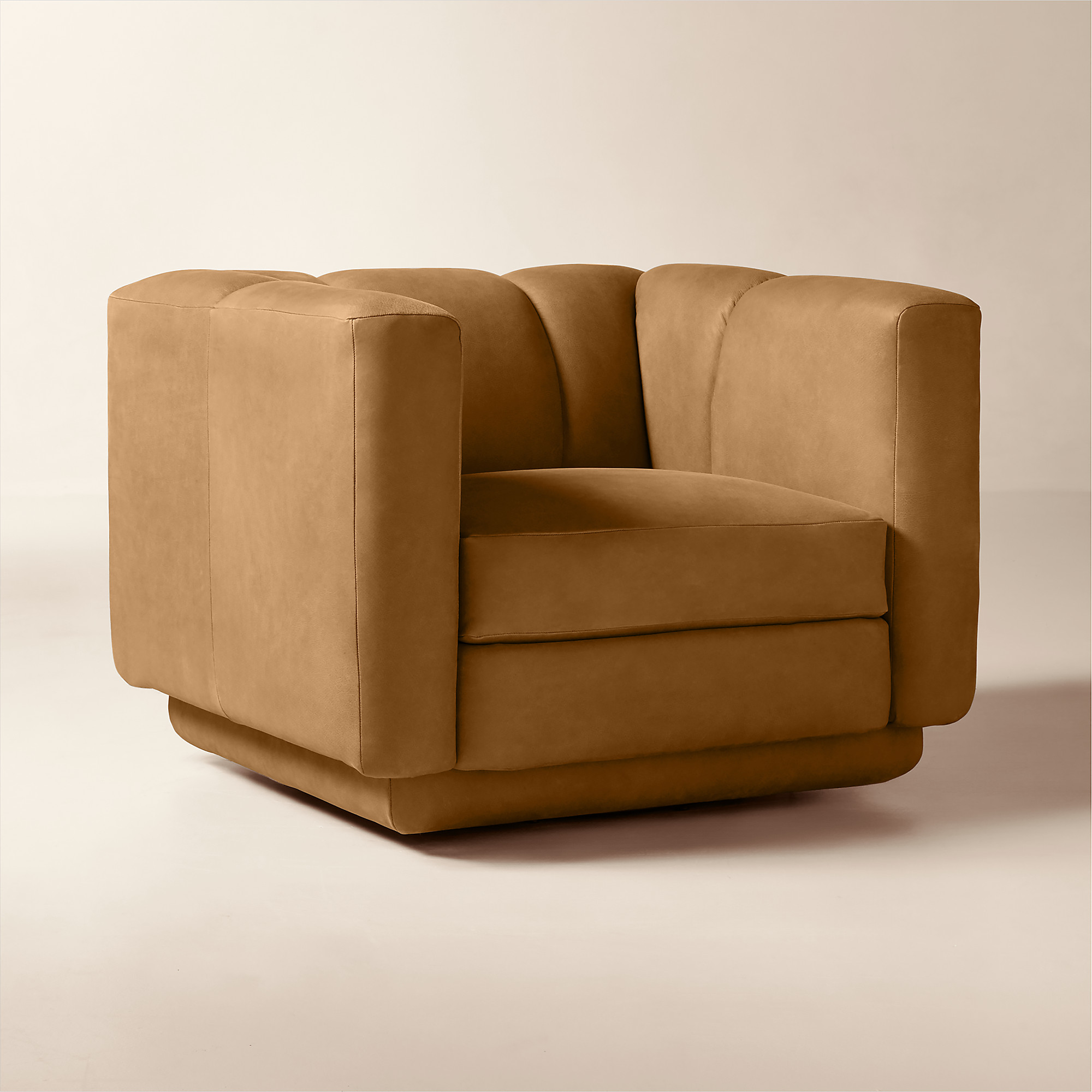 Yarrow Brown Leather Swivel Chair + Reviews | CB2 | CB2