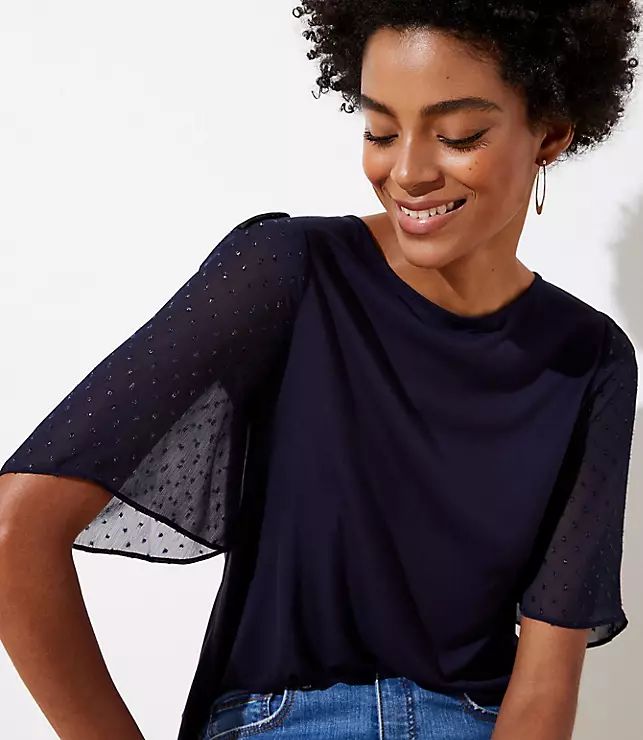 Shimmer Dot Flare Sleeve Mixed Media Top | LOFT | LOFT