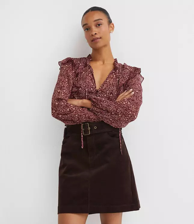 Brushed Corduroy Belted Mini Pocket Skirt | LOFT