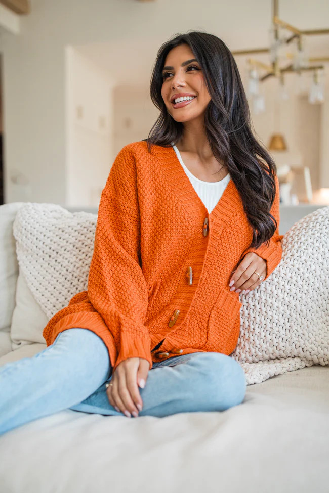 Northern Chill Rust Toggle Button Cardigan | Pink Lily