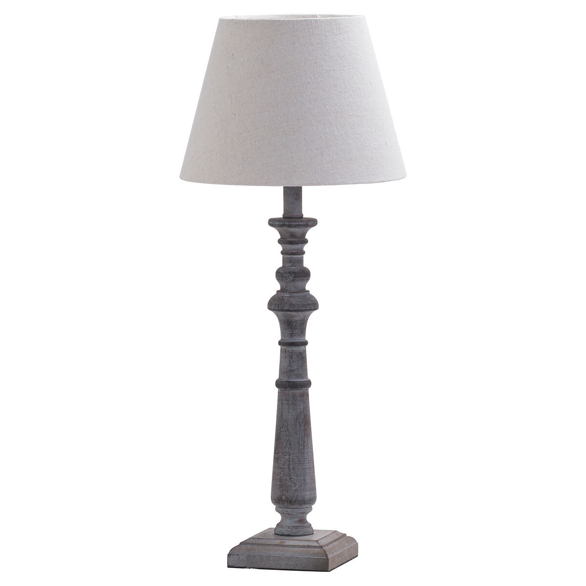Dark Grey Column Wooden Table Lamp with Natural Shade | La Redoute (UK)