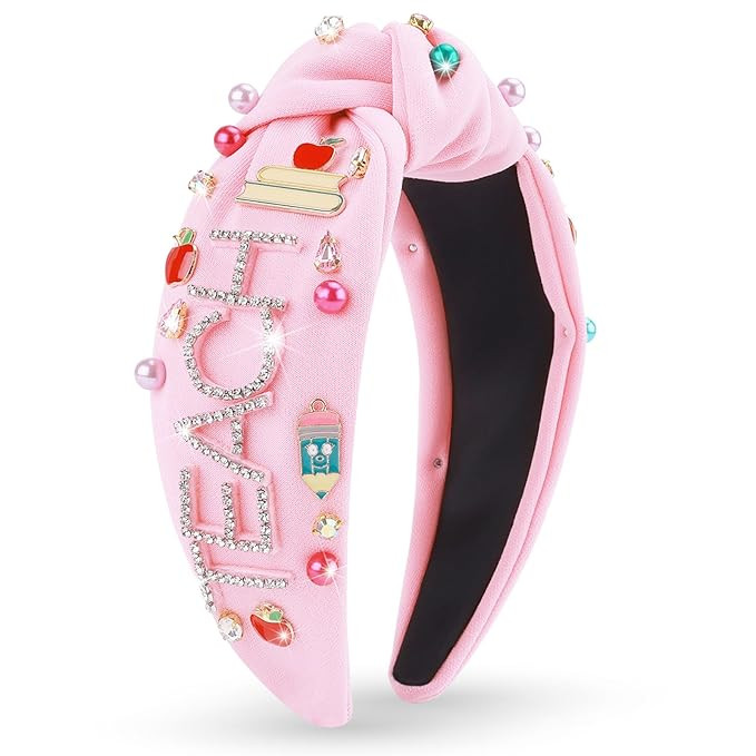 Teacher Headband for Women, Pearl Crystal Knotted Headband, Pencil Book Embellished Jeweled Top K... | Amazon (US)