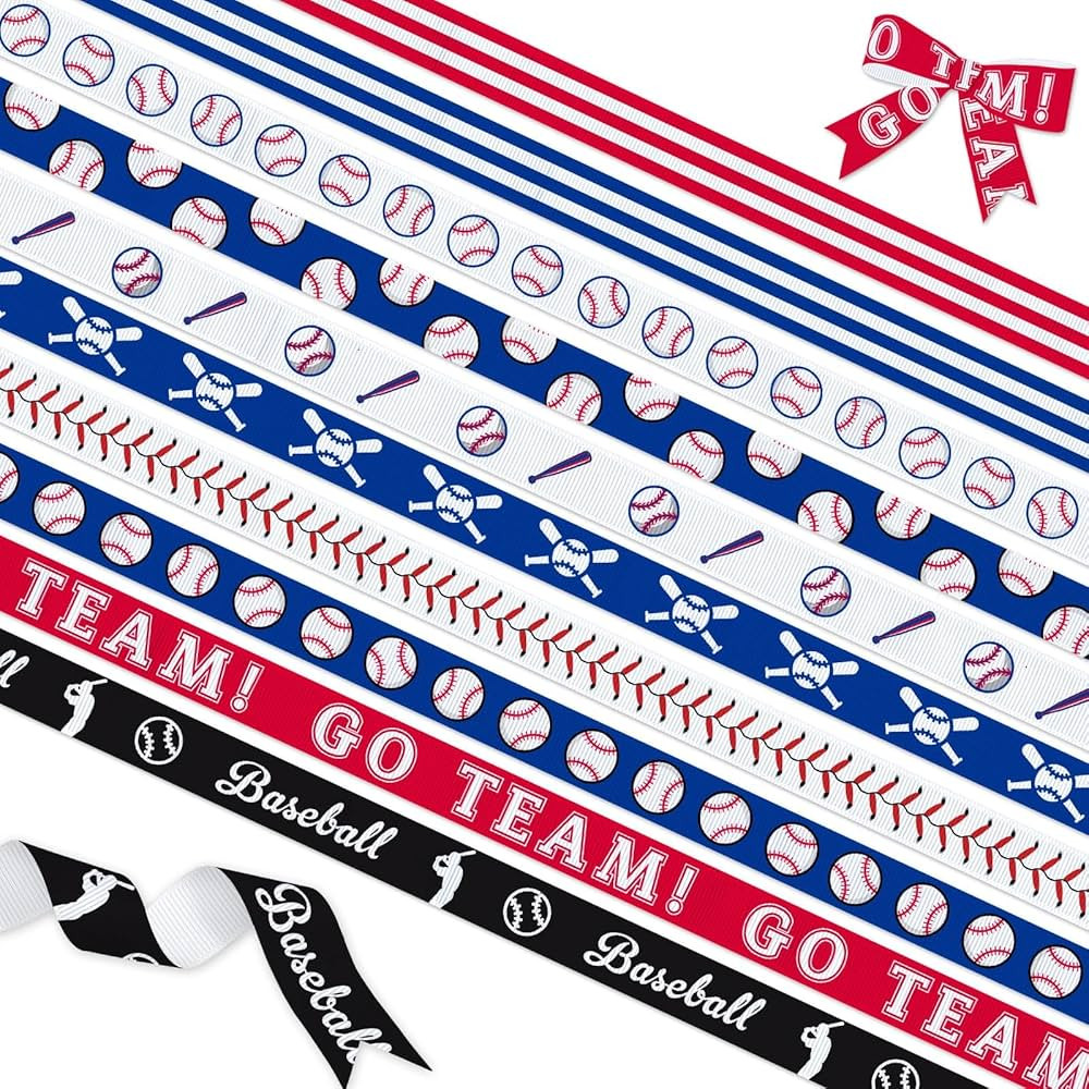 YKW 10 Rolls 30 Yards Baseball Grosgrain Ribbons, 3/8" Red White Blue Stripe Sport Ribbons, Go Te... | Amazon (US)
