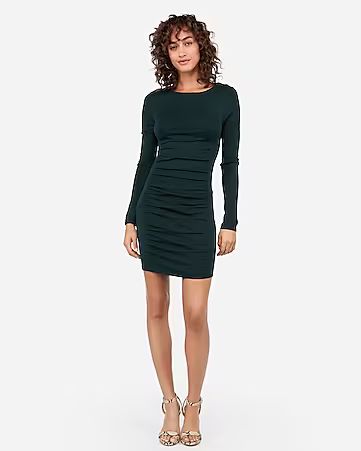 ruched long sleeve sweater dress | Express