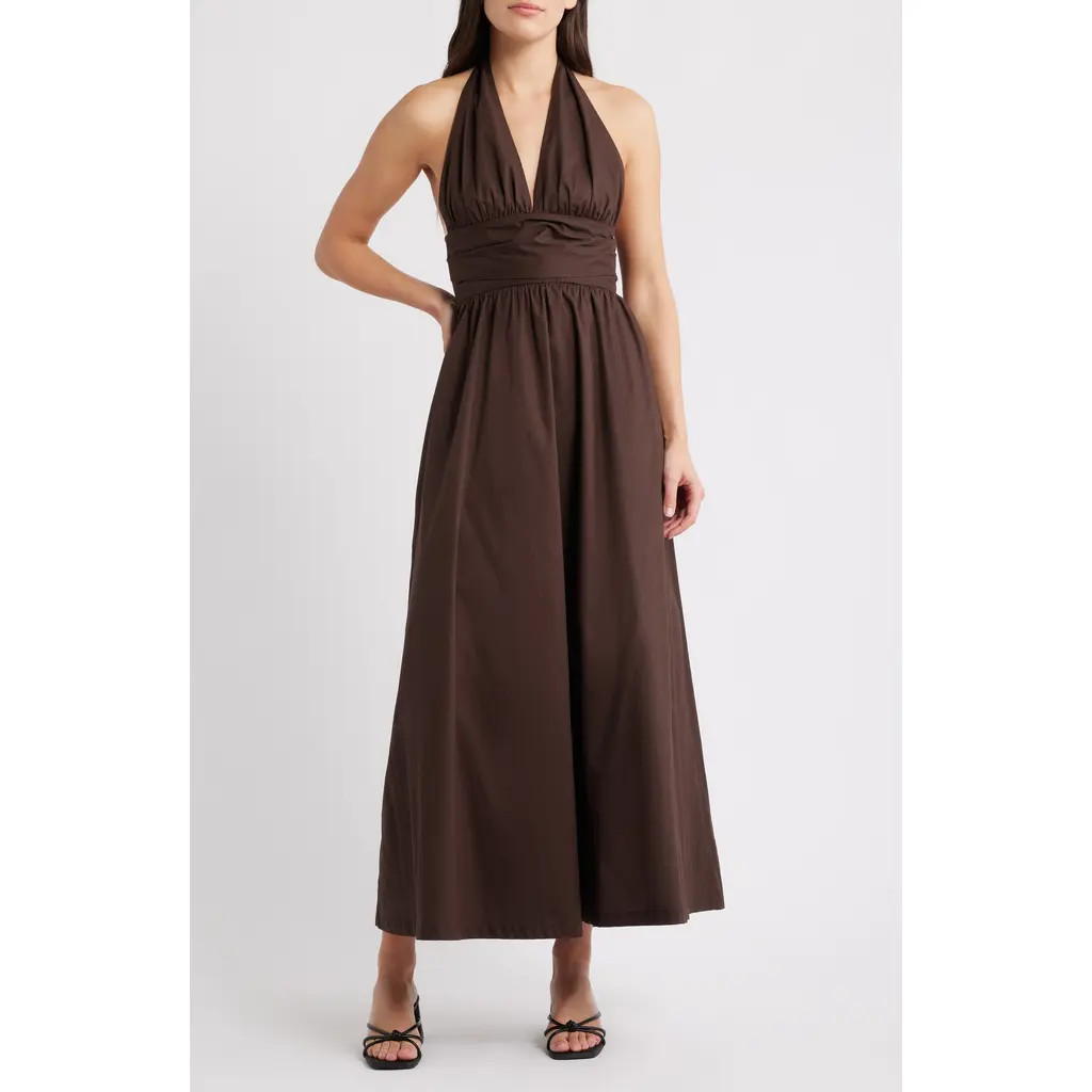 Faithfull the Brand Lido Halter Maxi Dress in Espresso at Nordstrom, Size Medium | Nordstrom