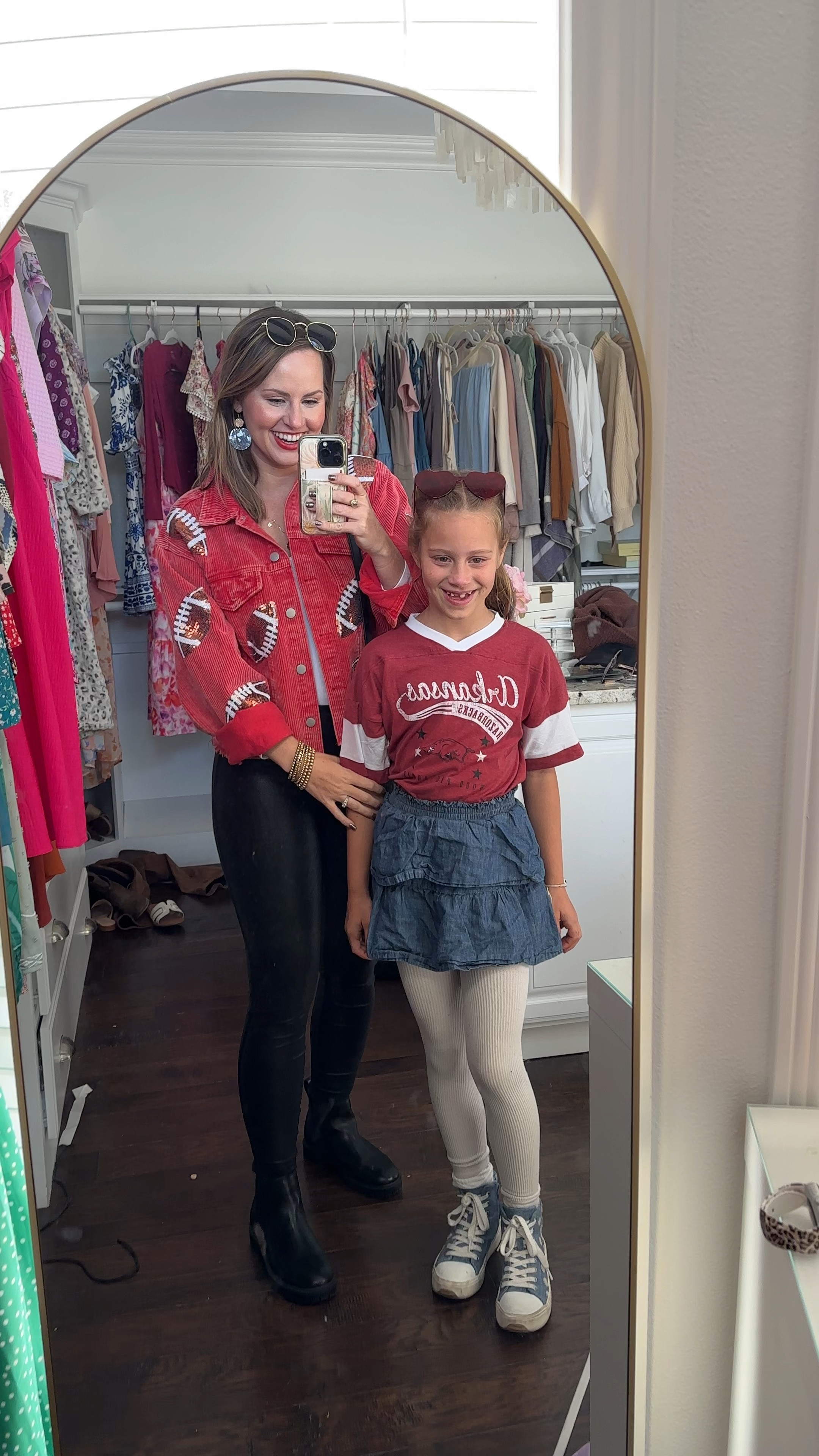 Fall outfits for game day for mom & daughter! 

University of Arkansas razorback football outfit, red sports team outfit, target style, Amazon fashion, football corduroy jacket, denim skirt, little girls, outfit, girls, clothes, mommy and me outfit

#LTKFamily #LTKKids #LTKVideo