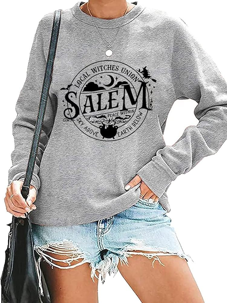 Local Witches Union Salem Sweatshirt Women Funny Witch Halloween Sweatshirt Retro Graphic Hocus P... | Amazon (US)