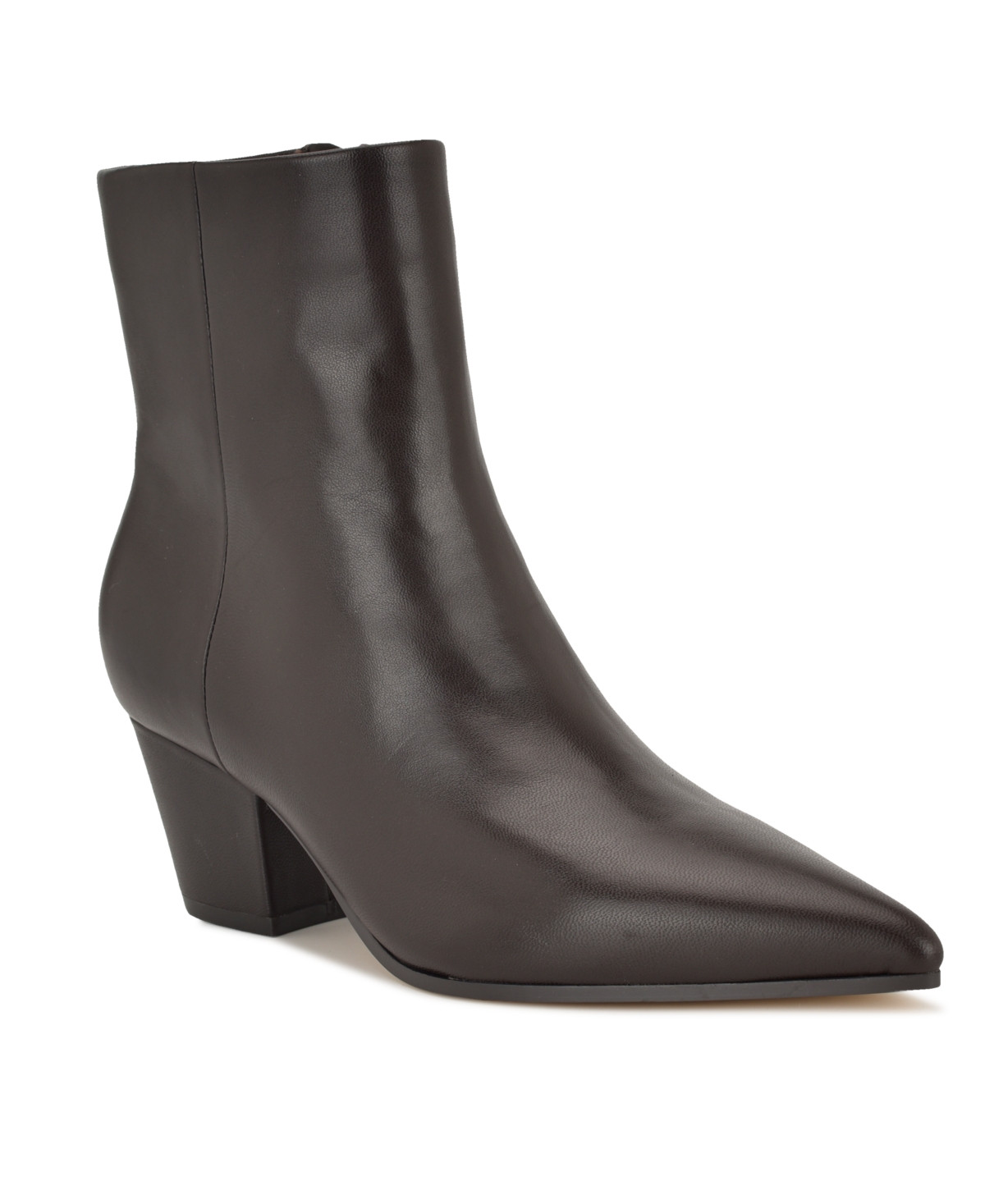 Nine West Women's Savie Leather Block Heel Booties - Dark Brown Leather | Macy's