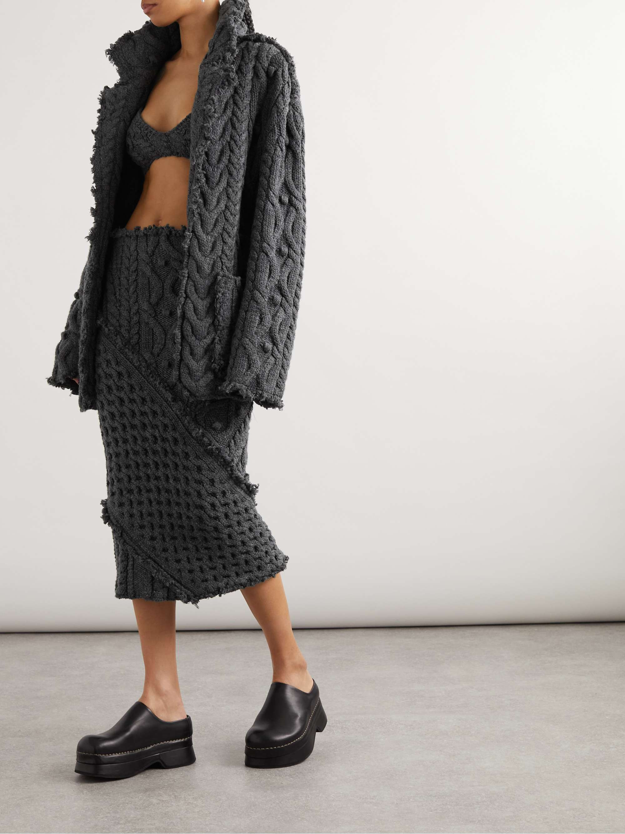 Distressed embellished cable-knit wool-blend cardigan | NET-A-PORTER (US)