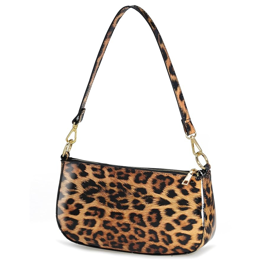 HOXIS Leopard 90s Women Shoulder Bag Glossy Patent Vegan Leather Crossbody Bag Clutch Purse | Amazon (US)