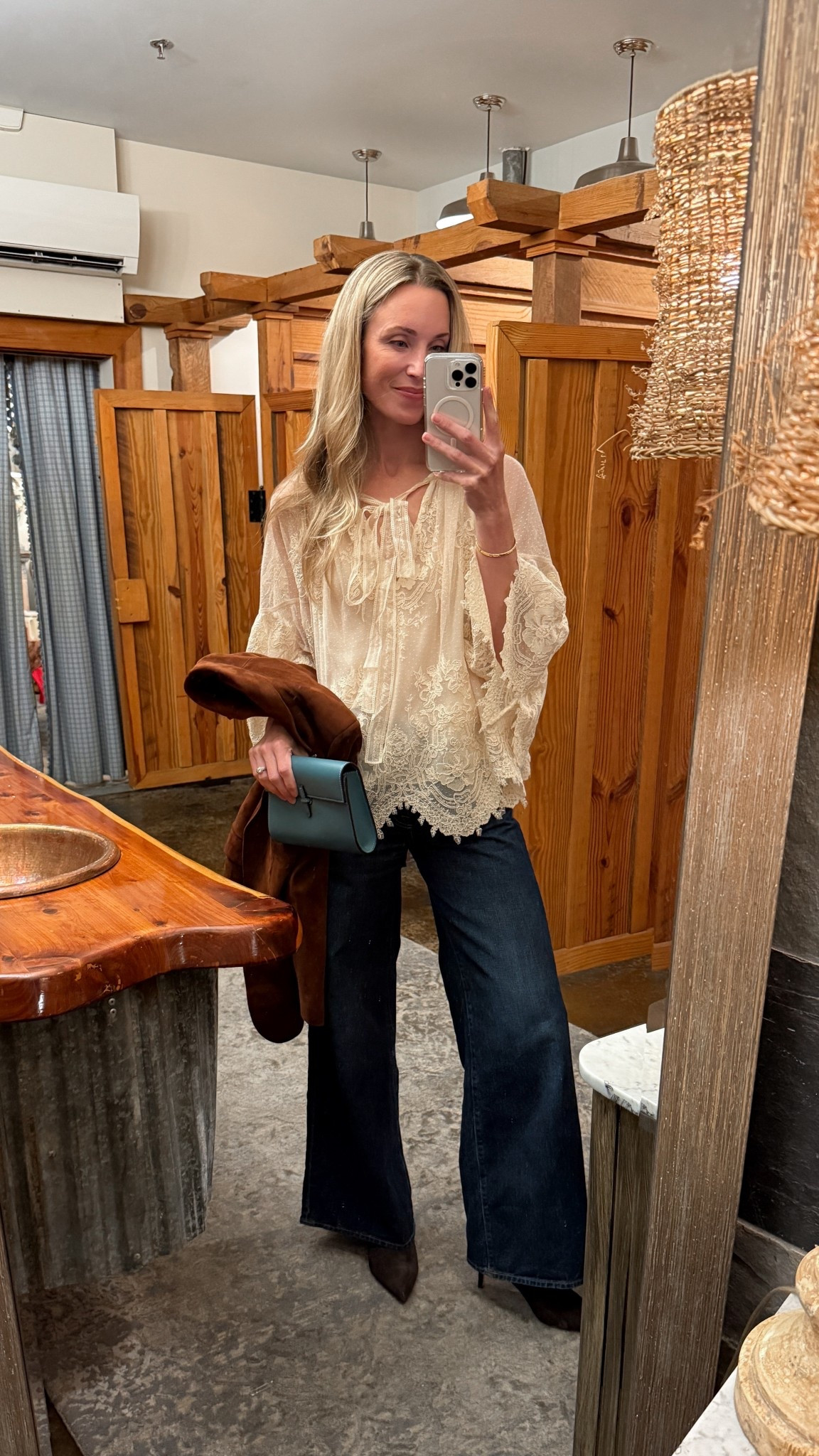 Fall night out Size 0 Zimmermann blouse, size 25 jeans, stiletto booties run TTS and are VERY comfortable, Madewell blazer old. Similar, less expensive pieces also linked to recreate this look!

Fall date night, fall outfits 2025, lace blouse, wide leg jeans, brown booties, brown heeled booties, suede blazer, brown blazer

#LTKItBag #LTKShoeCrush #LTKSeasonal