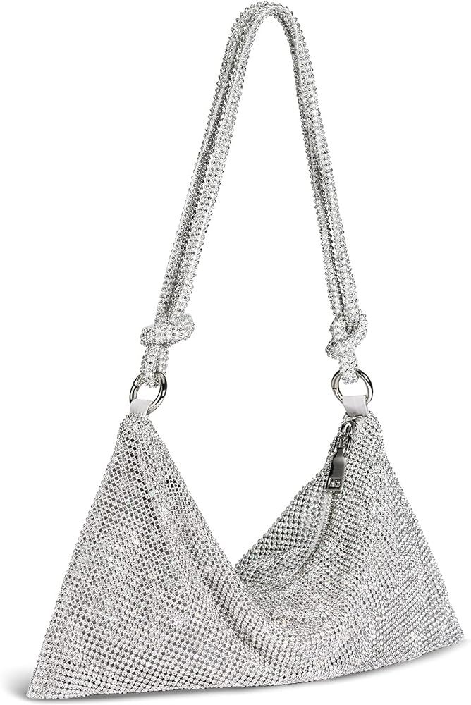 SWEETV Sparkly Rhinestone Purse for Women Silver Clutch Purse Small Glitter Handbags for Weddings... | Amazon (US)