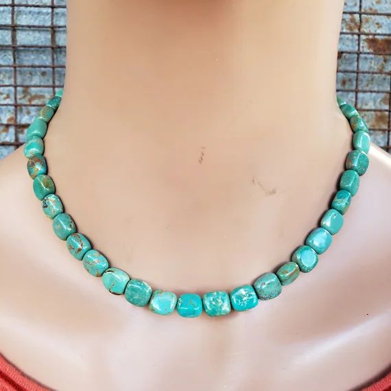 Square Turquoise Necklace Green Blue Turquoise Necklace - Etsy | Etsy (US)