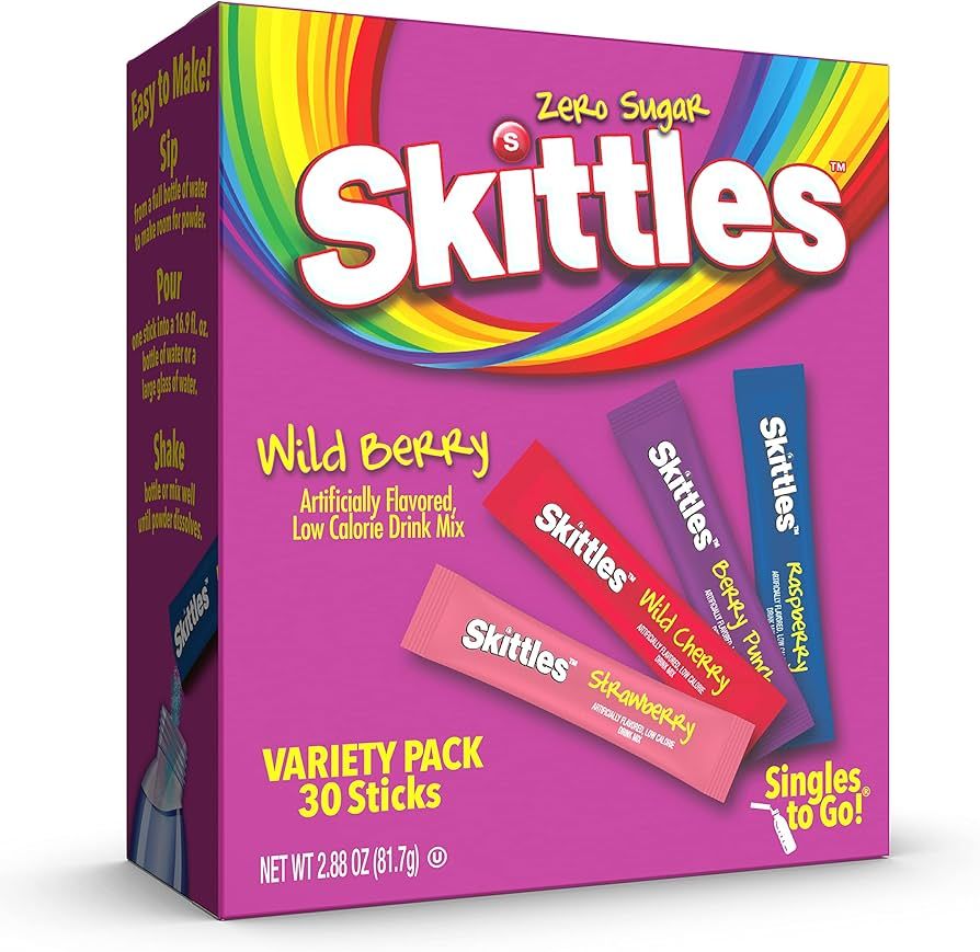 Skittles 30 Count Singles To Go Wild Berry Variety Pack, Powdered Drink Mix, Zero Sugar, Low Calo... | Amazon (US)