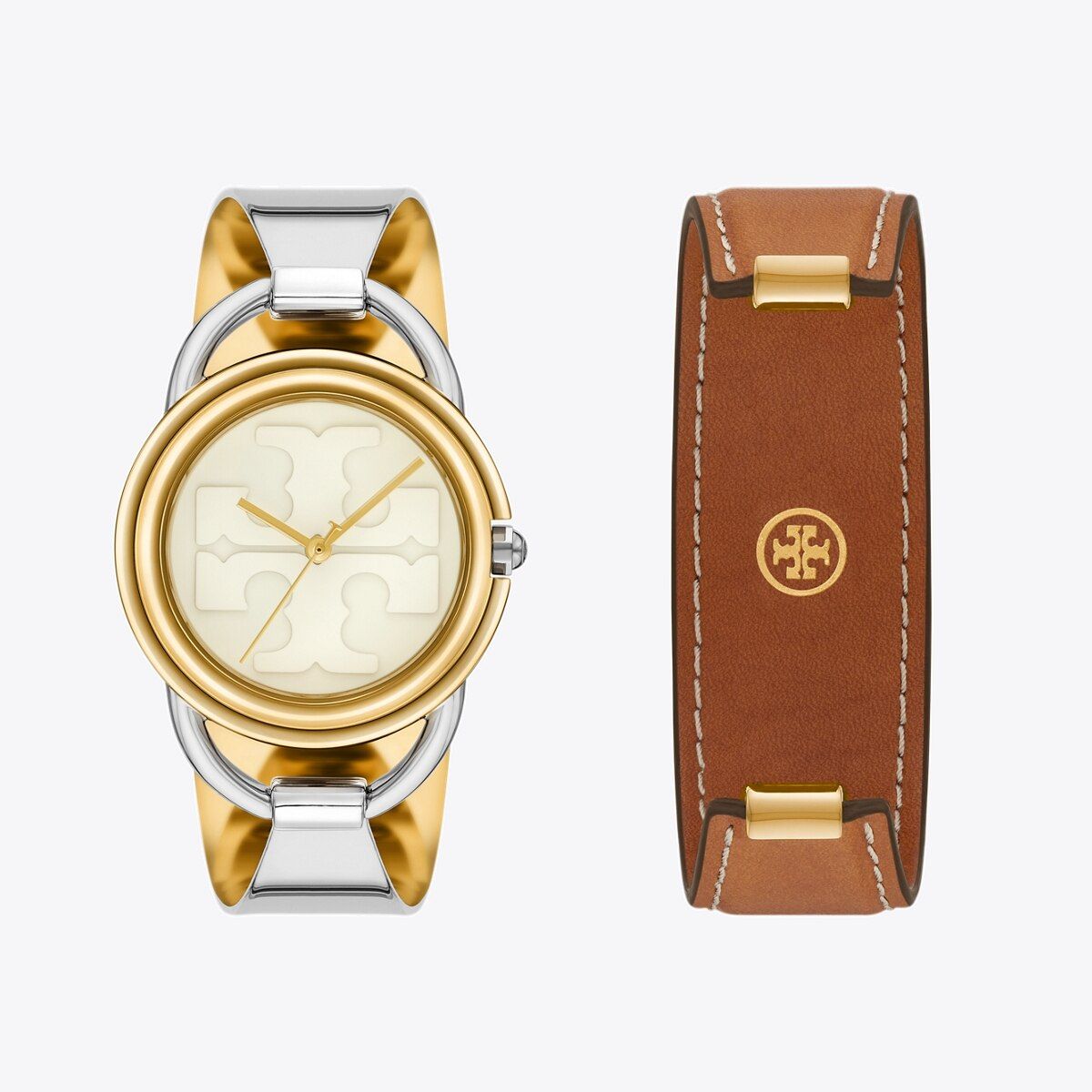 MILLER WATCH GIFT SET, LUGGAGE LEATHER/TWO-TONE STAINLESS STEEL | Tory Burch (US)