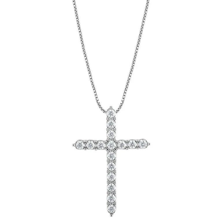 Unique Moments 1/2 Ct Lab Grown Diamond Cross Pendant Necklace in Silver for Women (J-SI-I1) | Walmart (US)