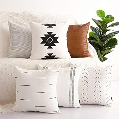 HOMFINER Decorative Throw Pillow Covers for Couch, Set of 6, 100% Cotton Modern Design Stripes Ge... | Amazon (US)