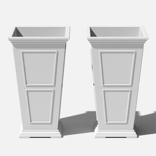 Brixton Medium White Plastic Tapered Planter with Drainage Holes (14.75 in. L x 14.75 in. W x 26 ... | The Home Depot