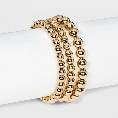 Brass Beaded Bracelet 3pc - A New Day&#8482; Gold | Target