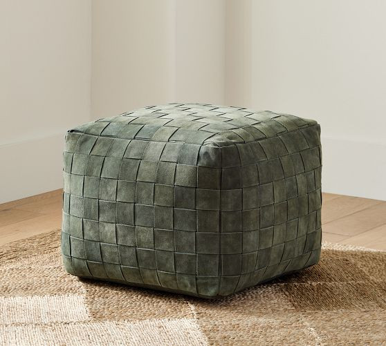 Suede Basketweave Pouf | Pottery Barn CA