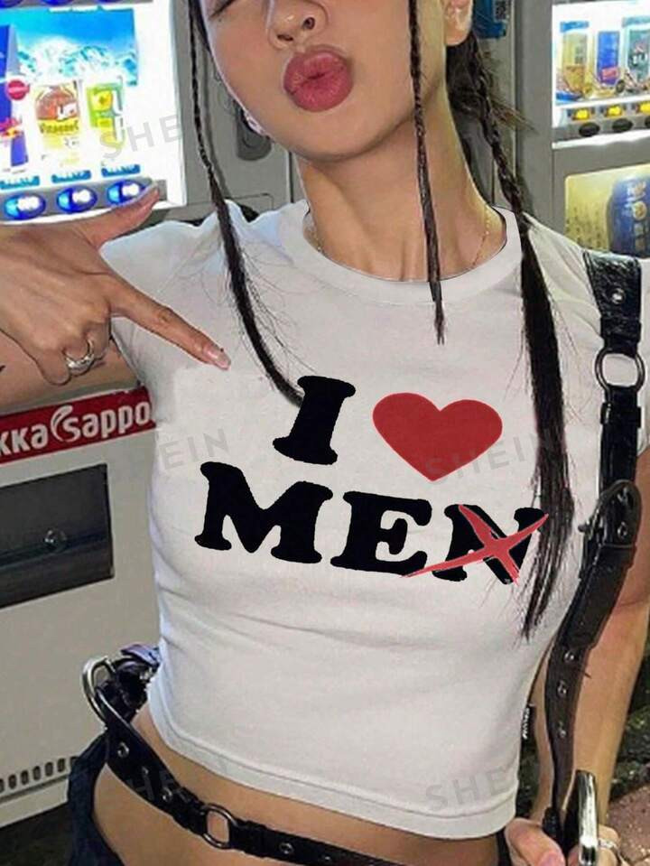 Y2k/Vintage Palace Style I Love Me Letter Print Round Neck T-Shirt | SHEIN