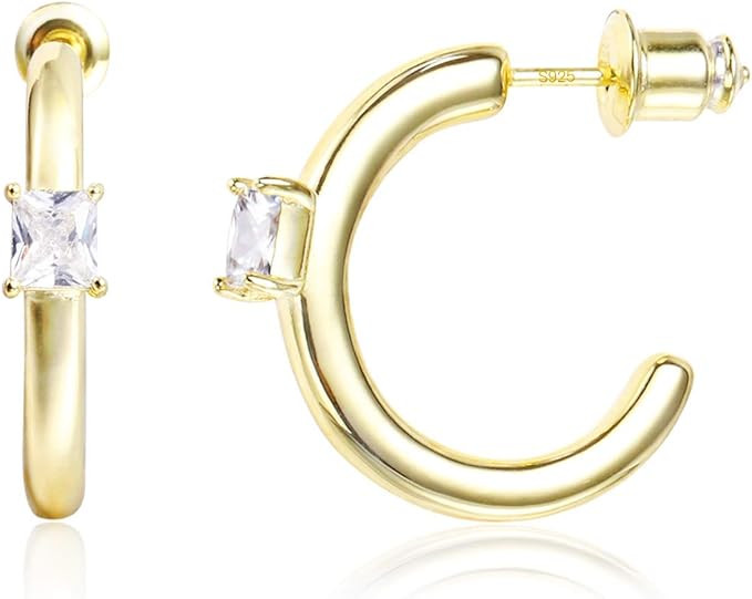 Small Hoop Earrings for Women | Lightweight Hypoallergenic Cubic Zirconia Open Hoop Earrings for ... | Amazon (US)