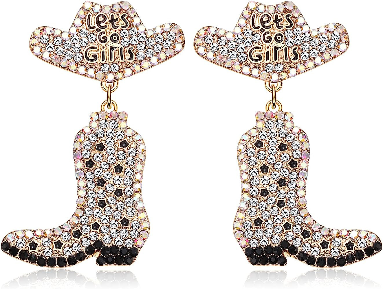 Western Earrings Sparkly Rhinestone Cowgirl Boot Drop Dangle Earrings Fun Handmade Country Concert B | Amazon (US)
