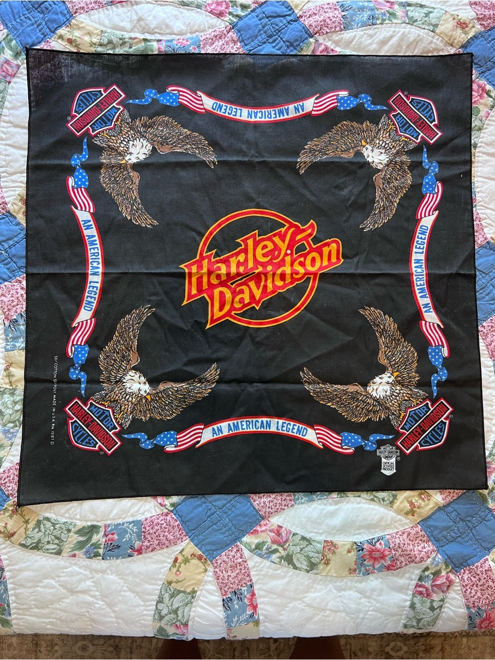 Vintage 80s Harley Davidson Bandana An American Legend Eagle Made in USA Black | Poshmark