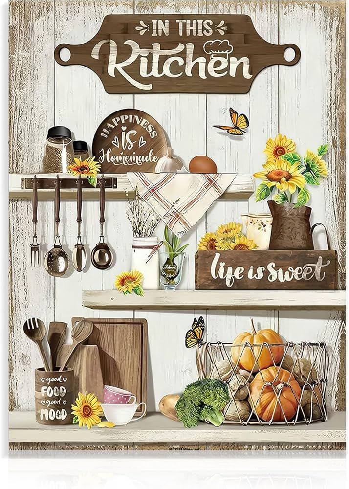 Farmhouse Kitchen Canvas Wall Art Rustic Sunflower Wall Decor Kitchen Quotes Print Painting for R... | Amazon (UK)